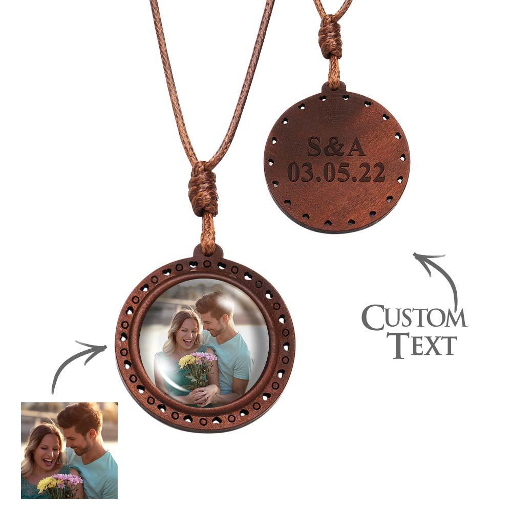 Custom Photo Wooden Pendant Necklace Valentine's Gifts for Her Personalised Engraved Name Necklace - soufeeluk