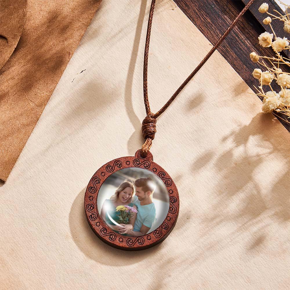 Custom Photo Wooden Pendant Necklace Valentine's Gifts for Her Personalised Engraved Name Necklace - soufeeluk