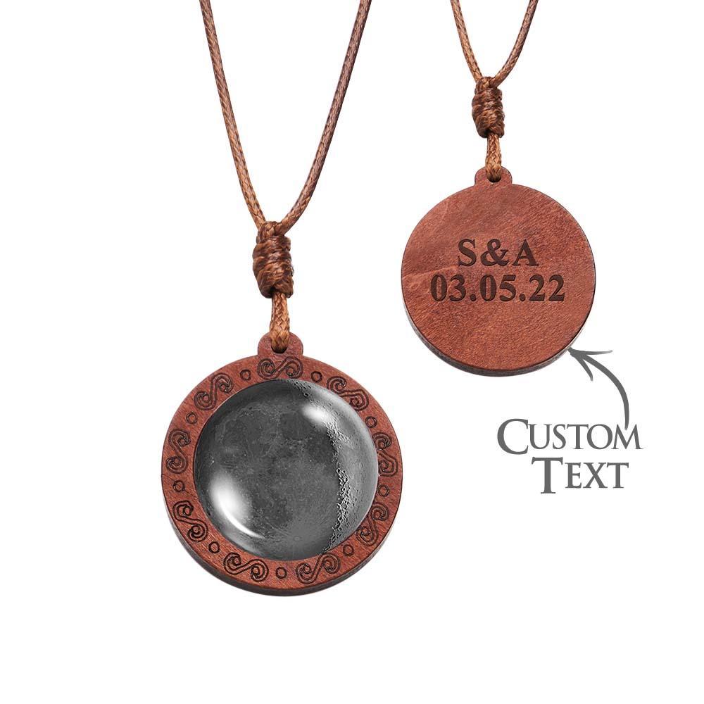 Custom Moon Phase Wood Pendant Necklace Personalised Engraved Name Valentine's Gifts for Her - soufeeluk