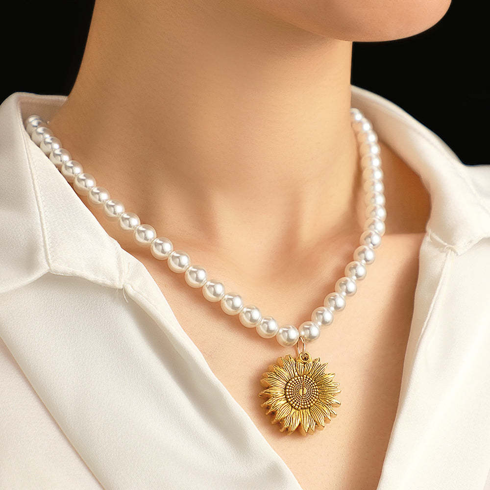 Custom Photo Necklace Vintage Flower Pearl Love Gift - soufeeluk