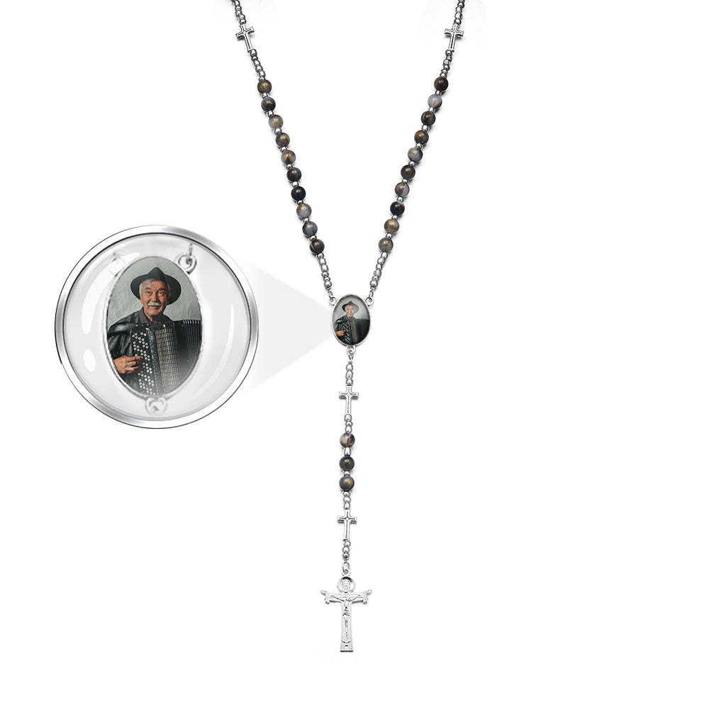 Custom Rosary Beads Cross Necklace Personalized Cross Necklace with Photo - soufeeluk