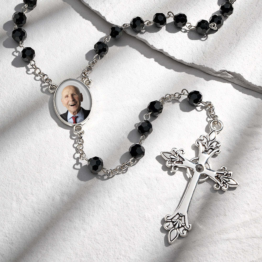 Custom Rosary Beads Cross Necklace Personalized Gothic Cross Necklace with Photo - soufeeluk