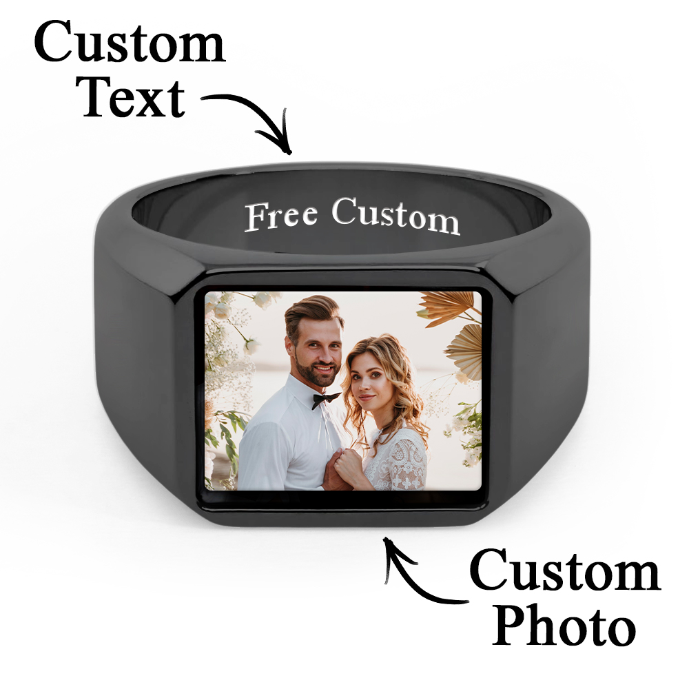 Signet Rings Solid Polished Stainless Steel Biker Ring for Men Women Stainless Steel Metal Plated Text Engraving Photo Custom - soufeeluk