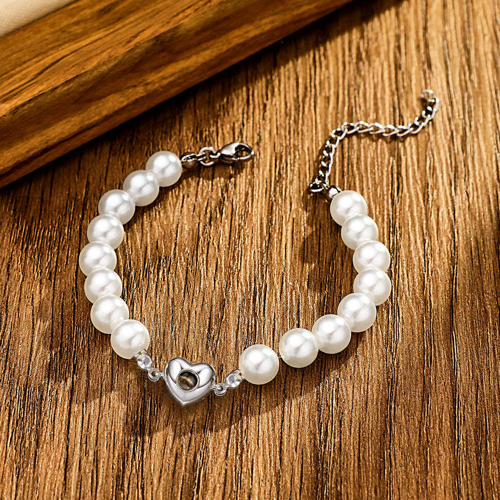 Custom Projection Bracelet Pearl Chain Heart Girl Gift - soufeeluk