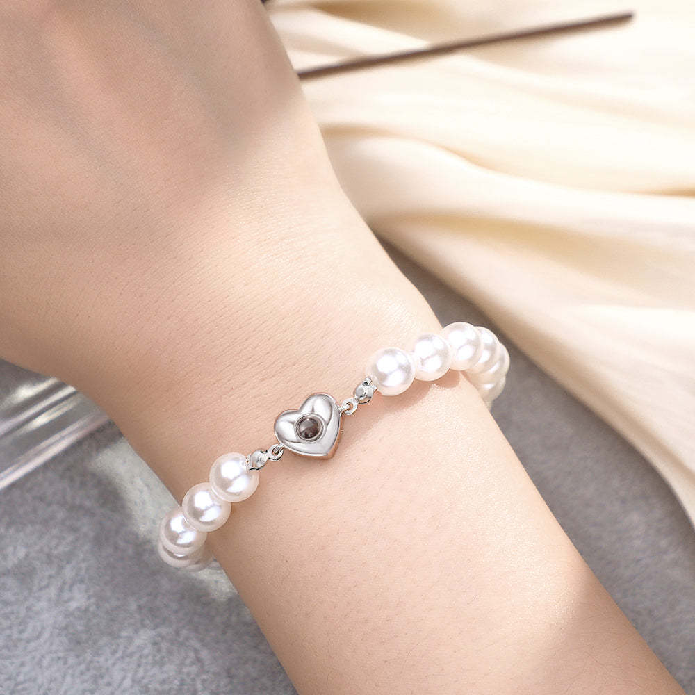 Custom Projection Bracelet Pearl Chain Heart Girl Gift - soufeeluk