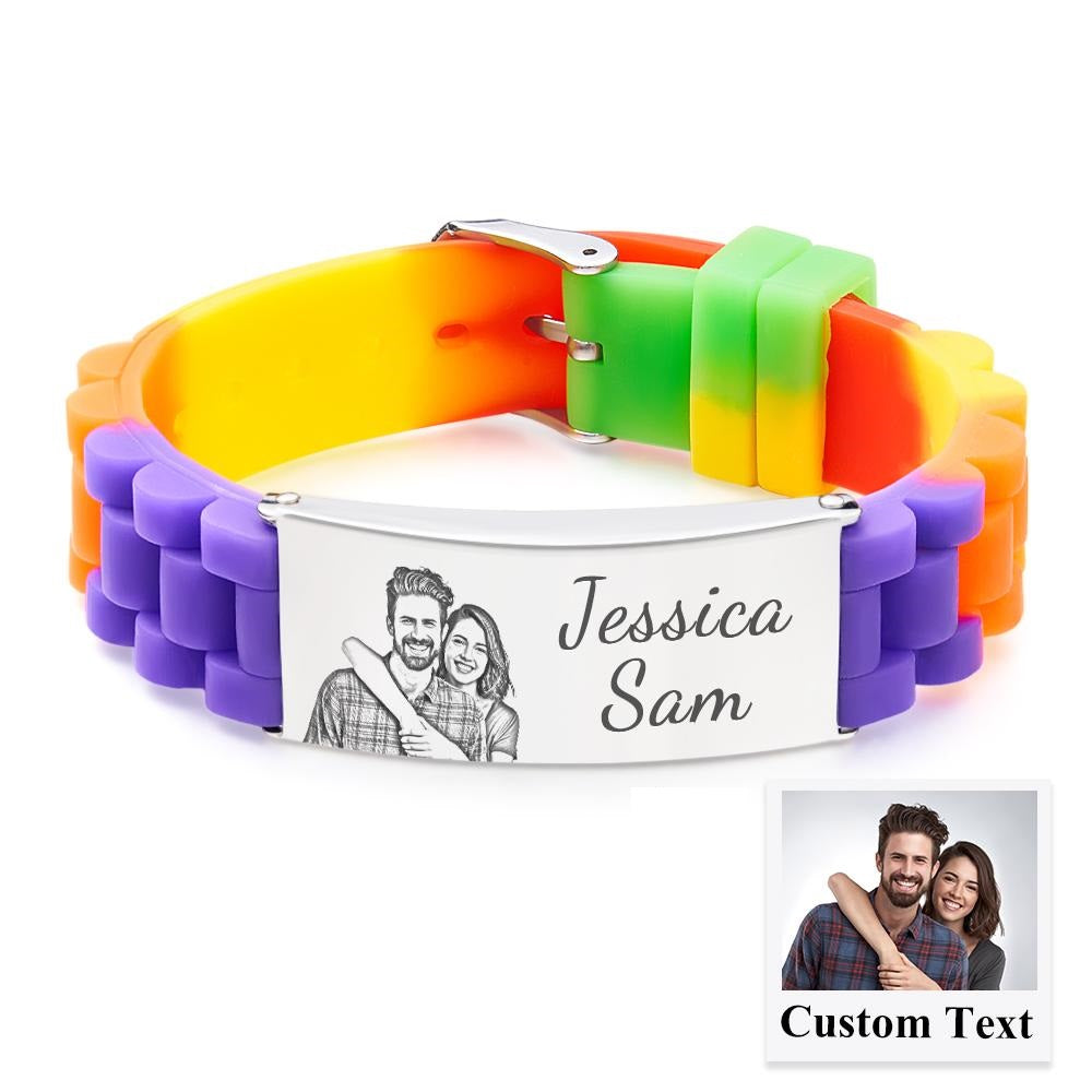 Personalised Photo Silicone Bracelet With Text Unique Colorful Men's Bracelet Father's Day Gift - soufeeluk