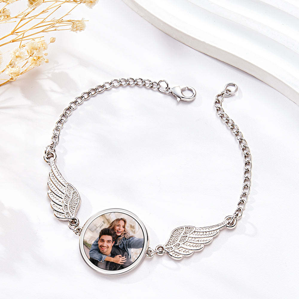 Custom Photo Bracelet Personalised Gorgeous Angel Wings Bracelet Gifts for Women - soufeeluk