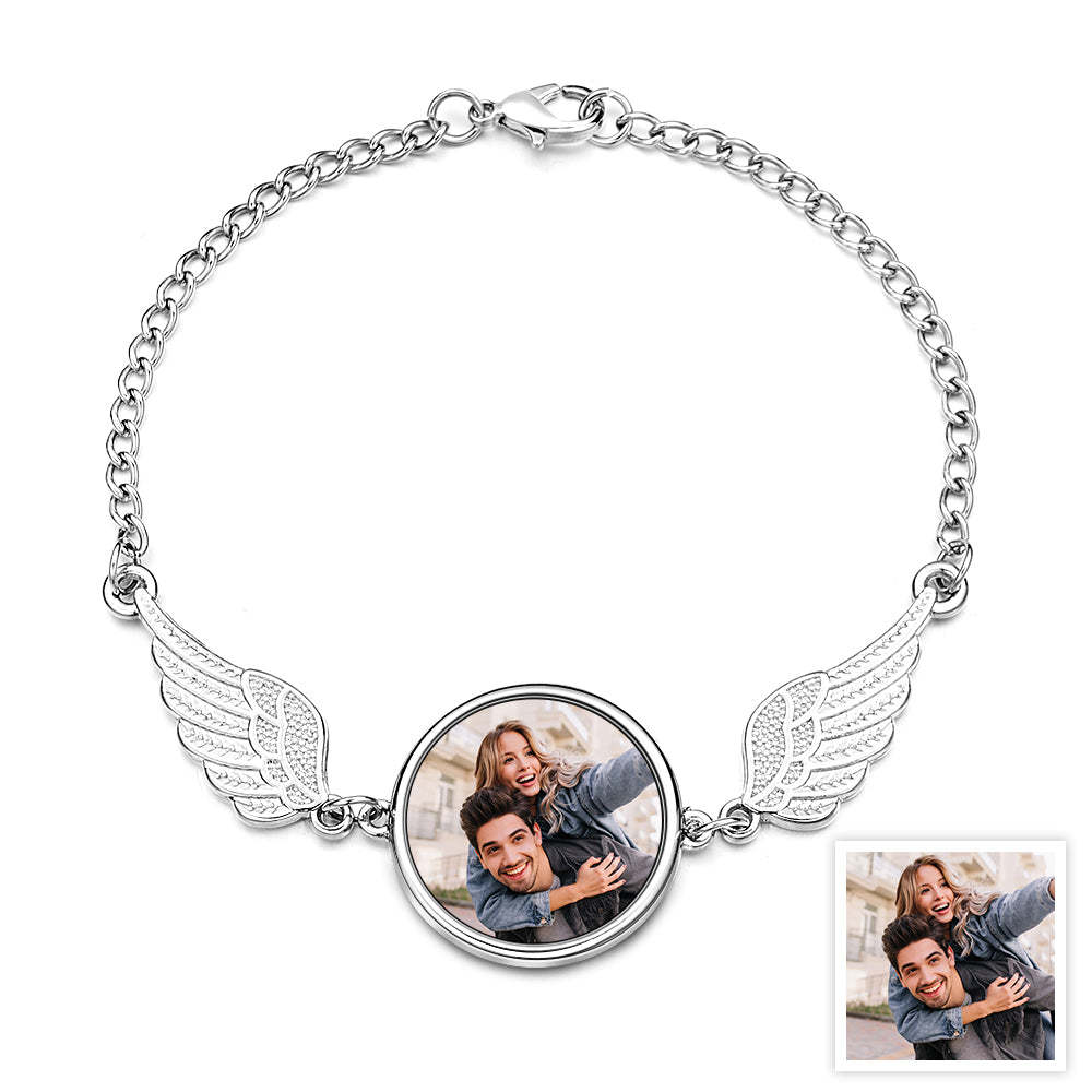 Custom Photo Bracelet Personalised Gorgeous Angel Wings Bracelet Gifts for Women - soufeeluk