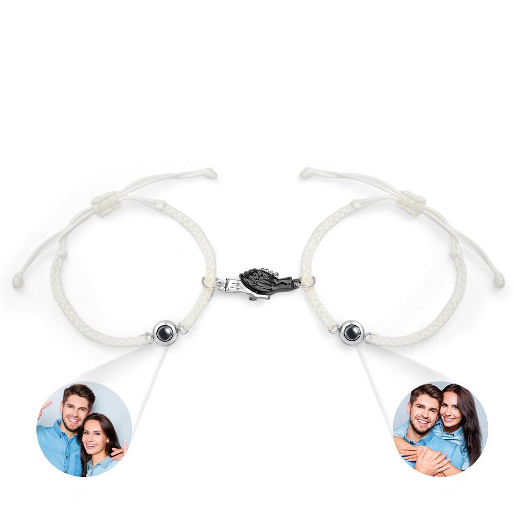 Custom Engraved Bracelet Magnetic Shake Hands Couple Gift - soufeeluk