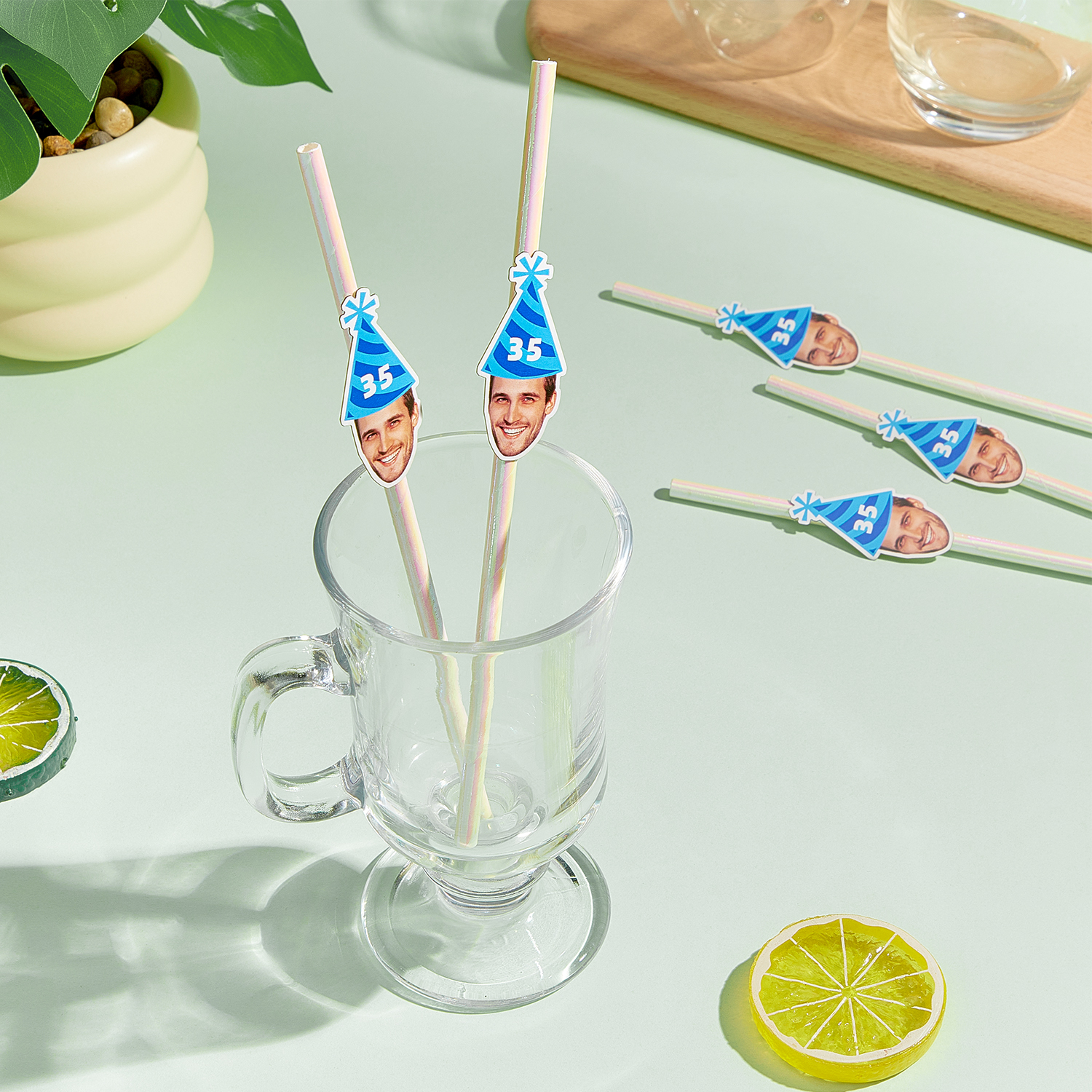 Custom Head Birthday Straws Personalized Birthday Decorations Unique Birthday Gifts for Any Age - soufeeluk