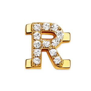 Letter With Diamond R Charm - Gold