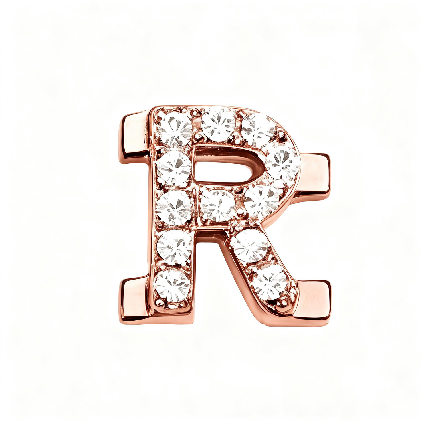 Letter With Diamond R Charm - Rose Gold - soufeeluk