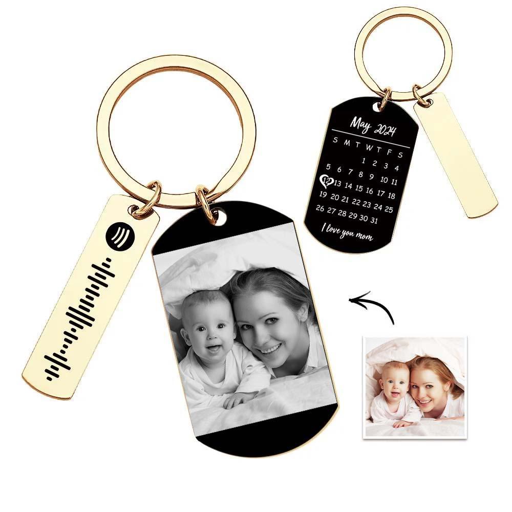 Personalized Spotify Calendar Keychain Custom Picture & Music Song Code Couples Photo Keyring Gift for Mother - soufeeluk