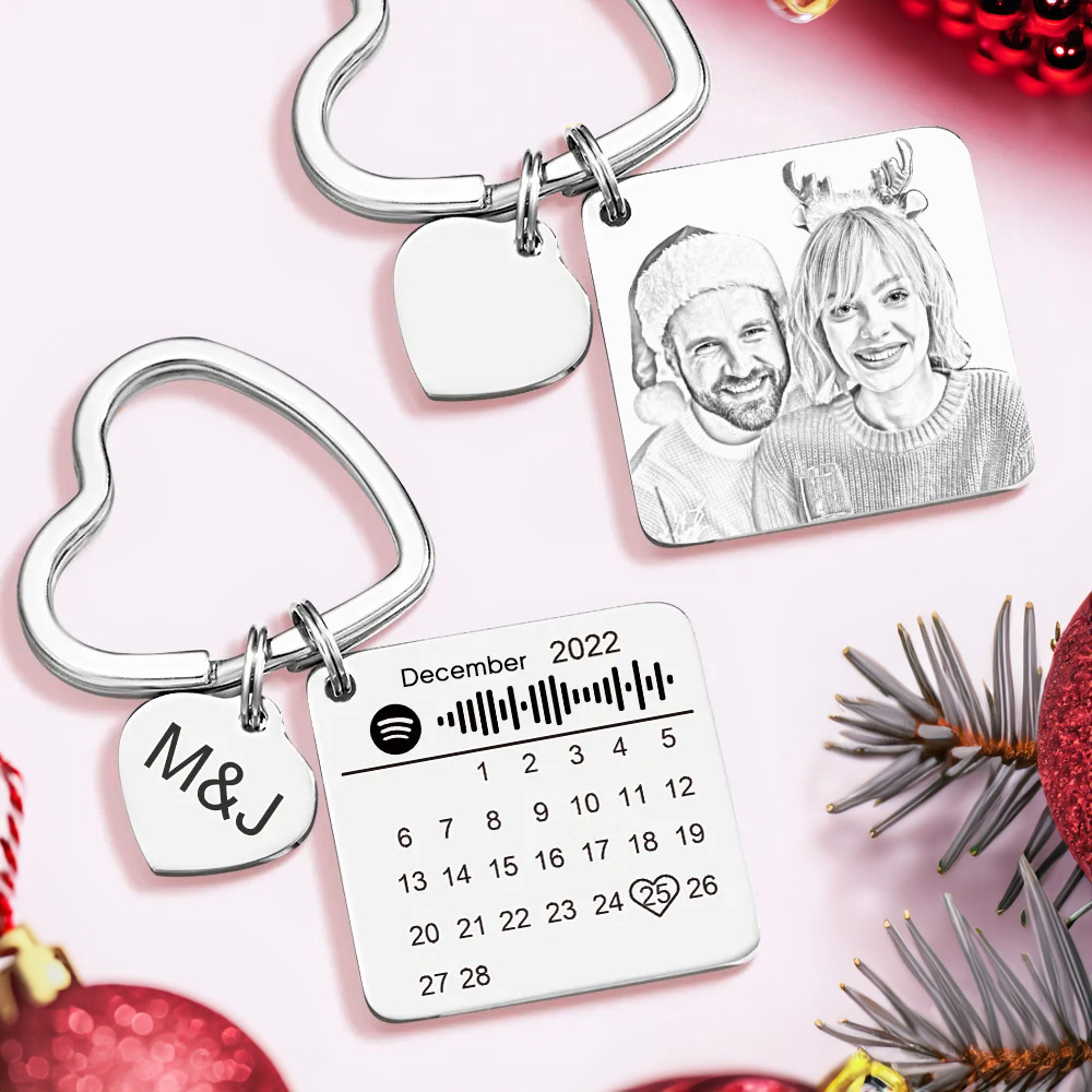 Custom Spotify Calendar Custom Calendar Photo Keychain Anniversary Gifts Heart Shape Keychain Christmas Gift - soufeeluk
