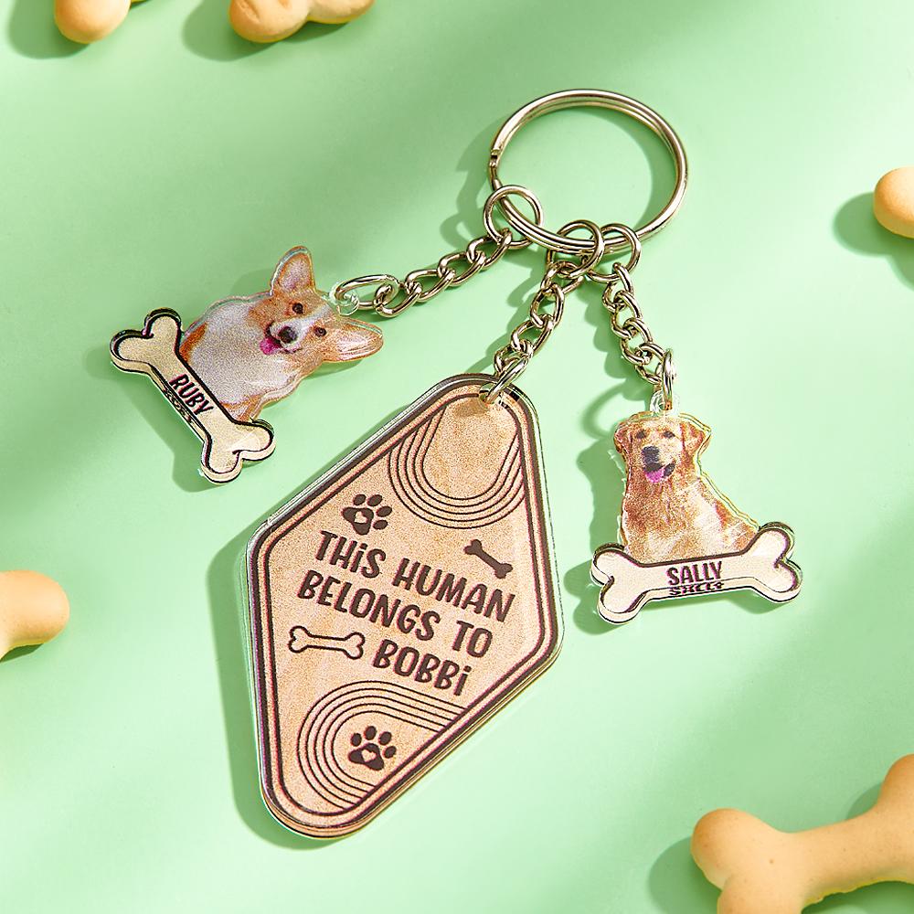 Personalised Dog Bone Photo Keychain Custom Text Gift for Pet Lovers - soufeeluk