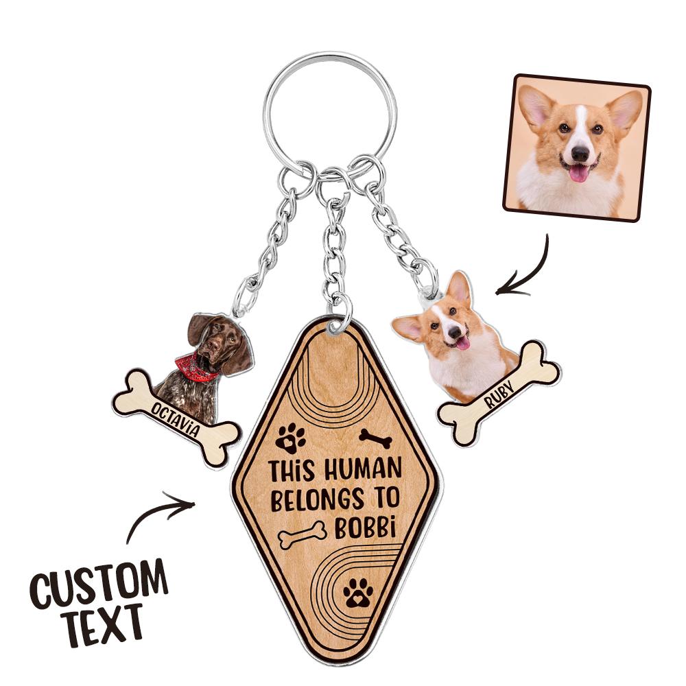Personalised Dog Bone Photo Keychain Custom Text Gift for Pet Lovers - soufeeluk