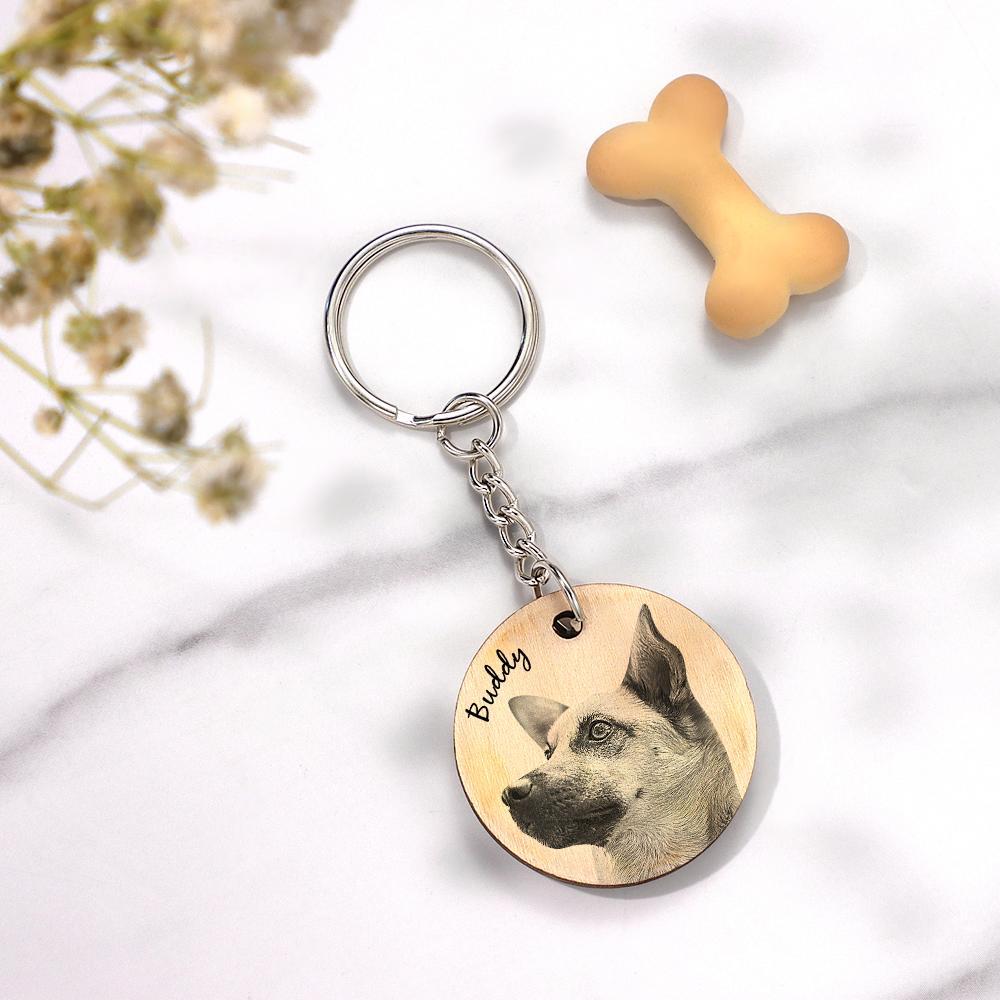 Custom Wooden Keychain Personalised Pet Photo Engraved Keychain Gift - soufeeluk