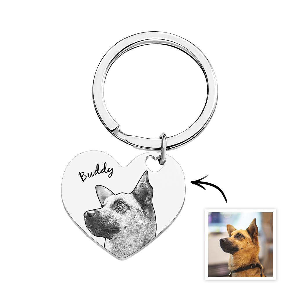 Custom Pet Portrait Heart Keychain Personalised Name - soufeeluk