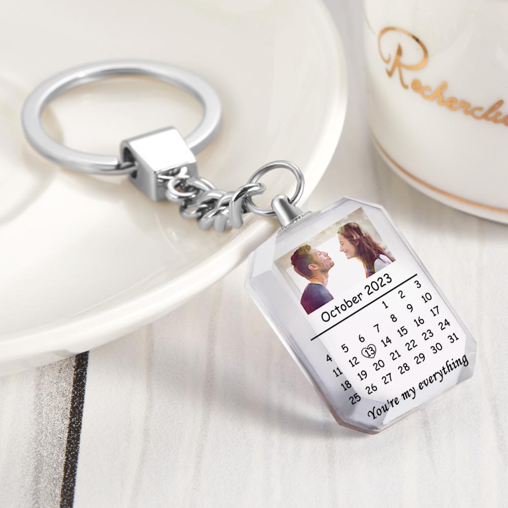Custom Calendar Keychain Photo Engraved Crystal Keychain Valentine's Day Gifts - soufeeluk