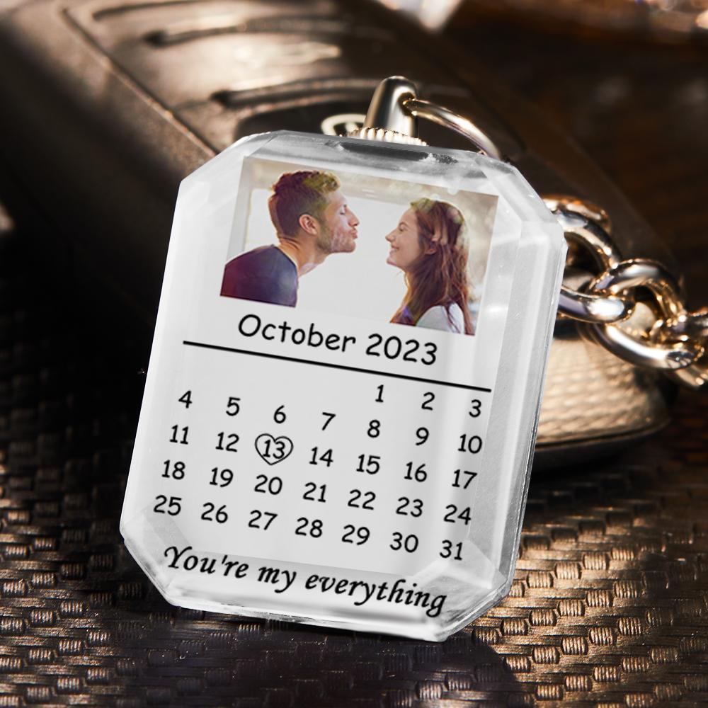 Custom Calendar Keychain Photo Engraved Crystal Keychain Valentine's Day Gifts - soufeeluk
