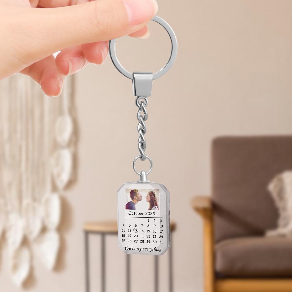 Custom Calendar Keychain Photo Engraved Crystal Keychain Valentine's Day Gifts - soufeeluk