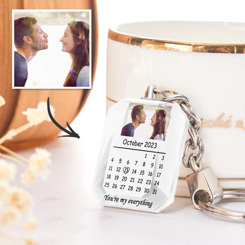 Custom Calendar Keychain Photo Engraved Crystal Keychain Valentine's Day Gifts - soufeeluk