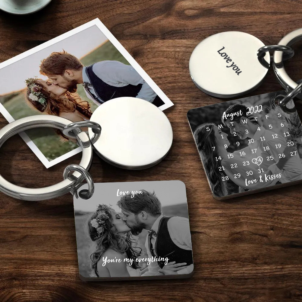 Custom Calendar Keychain Photo Engraved Keyring Anniversary gift - soufeeluk