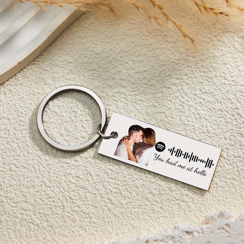 Custom Photo Engraved Spotify Music Keychain Stainless Steel Scannable Code Best Gifts For Couples - soufeeluk