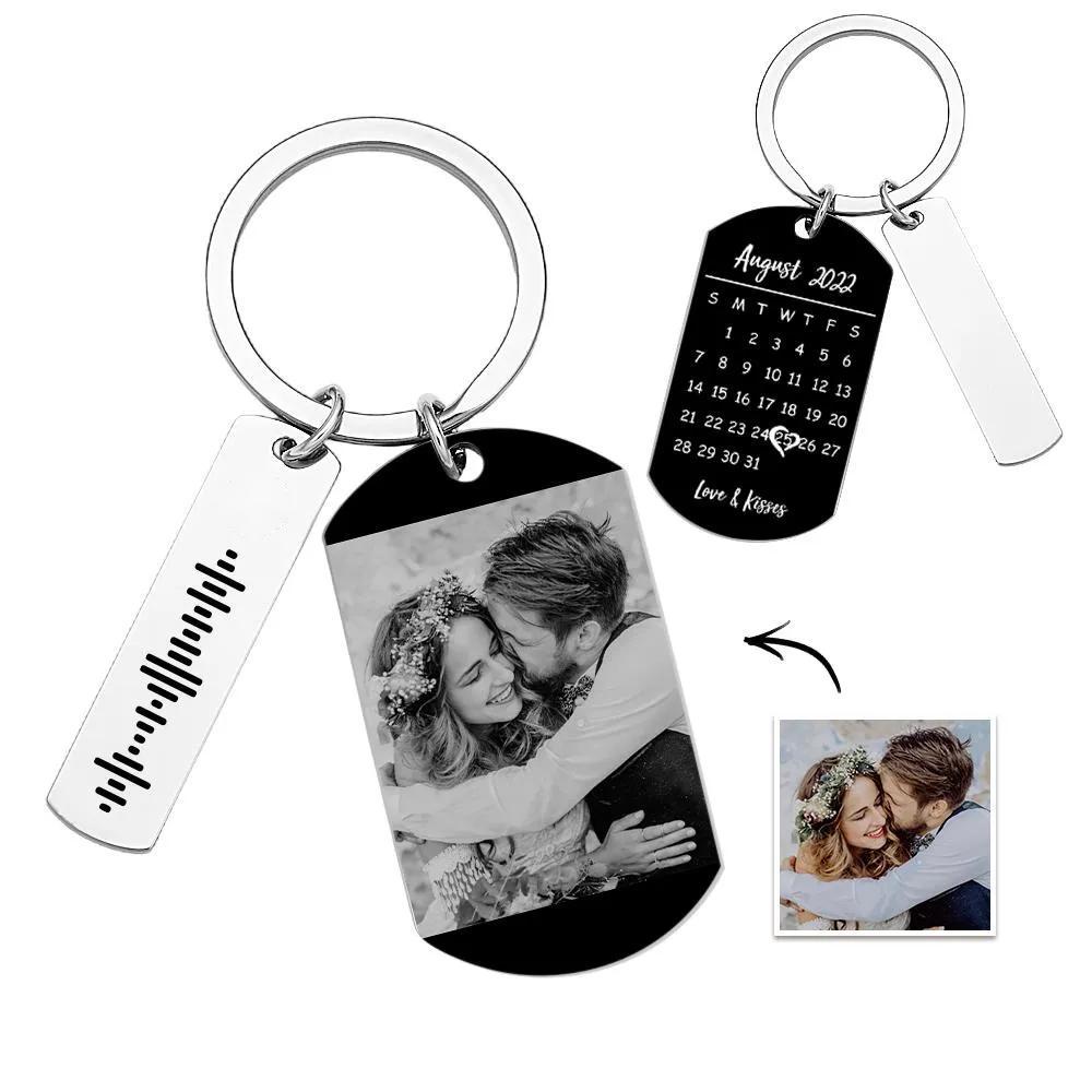 Personalized Music Calendar Keychain Custom Picture & Music Song Code Couples Photo Keyring Gifts for Valentine's Day - soufeeluk