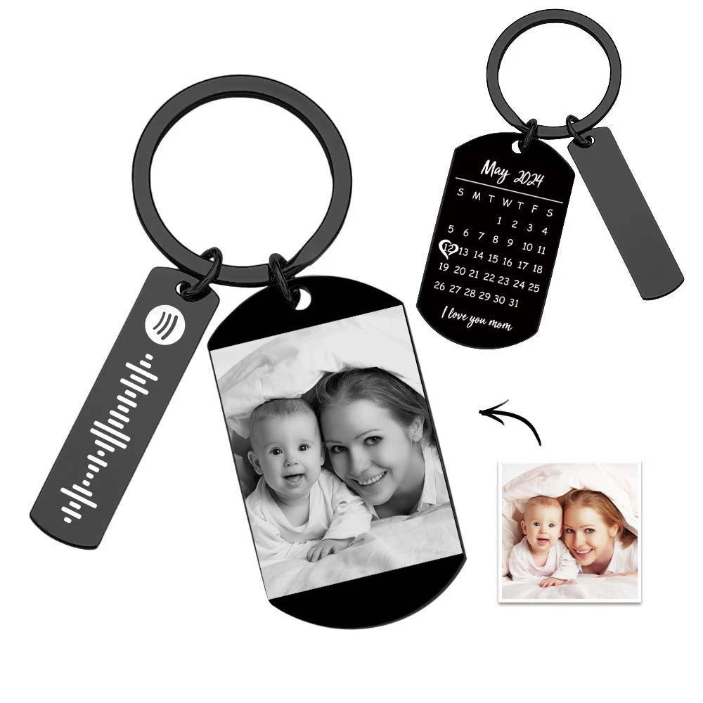 Personalized Spotify Calendar Keychain Custom Picture & Music Song Code Couples Photo Keyring Gift for Mother - soufeeluk