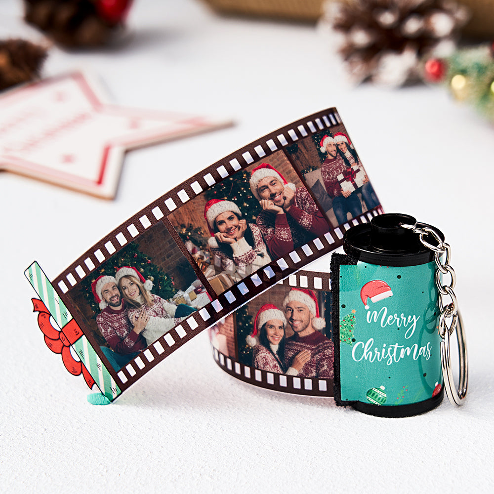 Custom Photo Film Roll Keychain Engraved Gift Box Pullable Camera Keychain Christmas Day Gift - soufeeluk