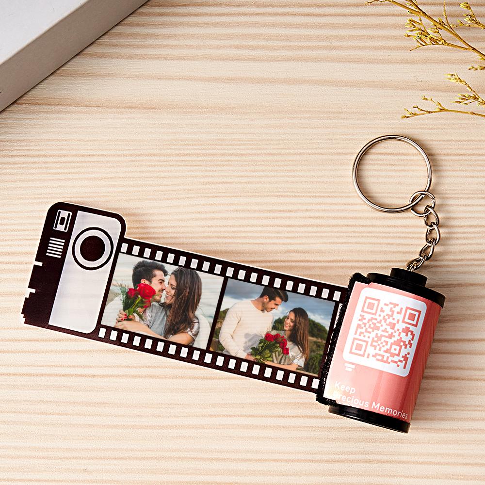 Scannable QR Code Colorful Shell Film Roll Keychain With Your Photo Camera Keychain Valentine's Day Gift - soufeeluk