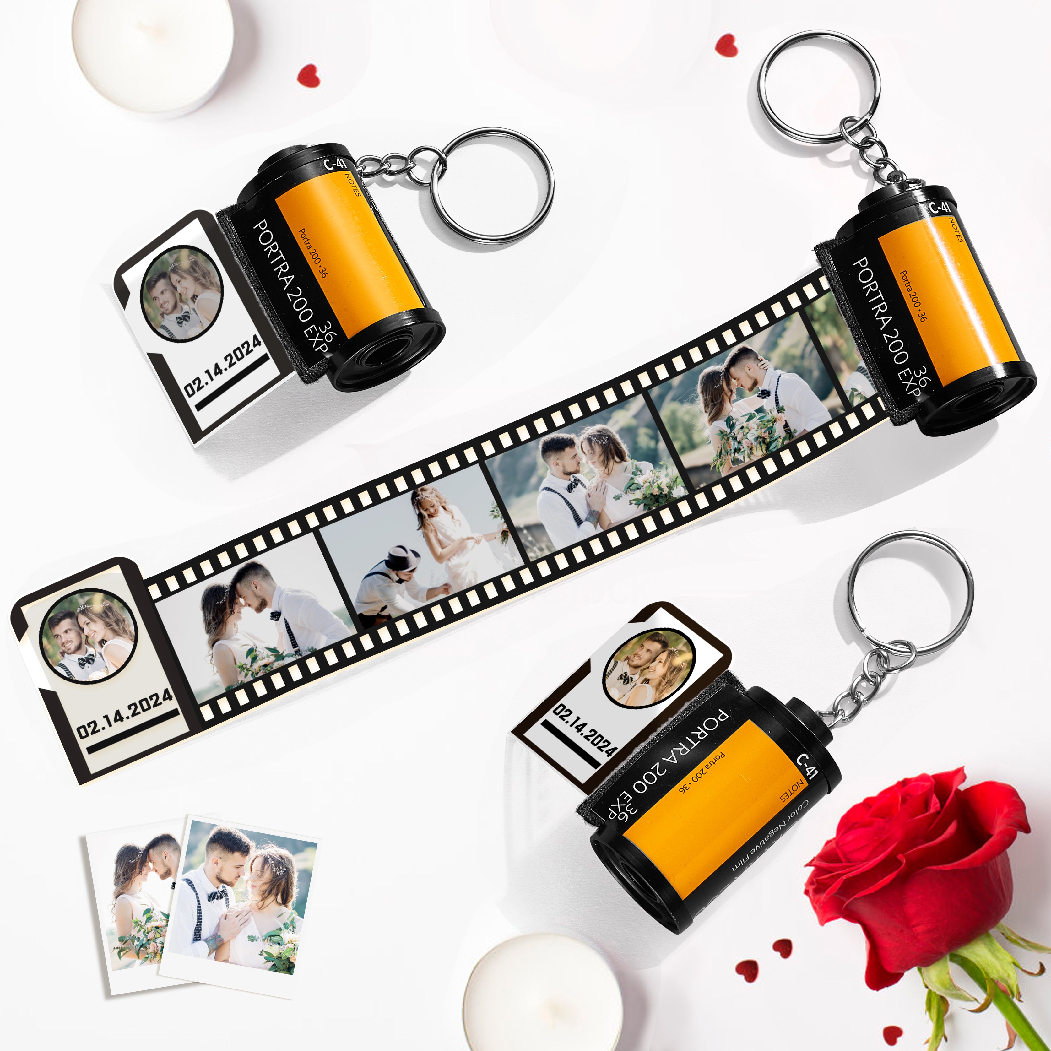 Custom Photo Film Roll Keychain With Text Memory Camera Keychain Valentine's Day Gifts For Couples - soufeeluk