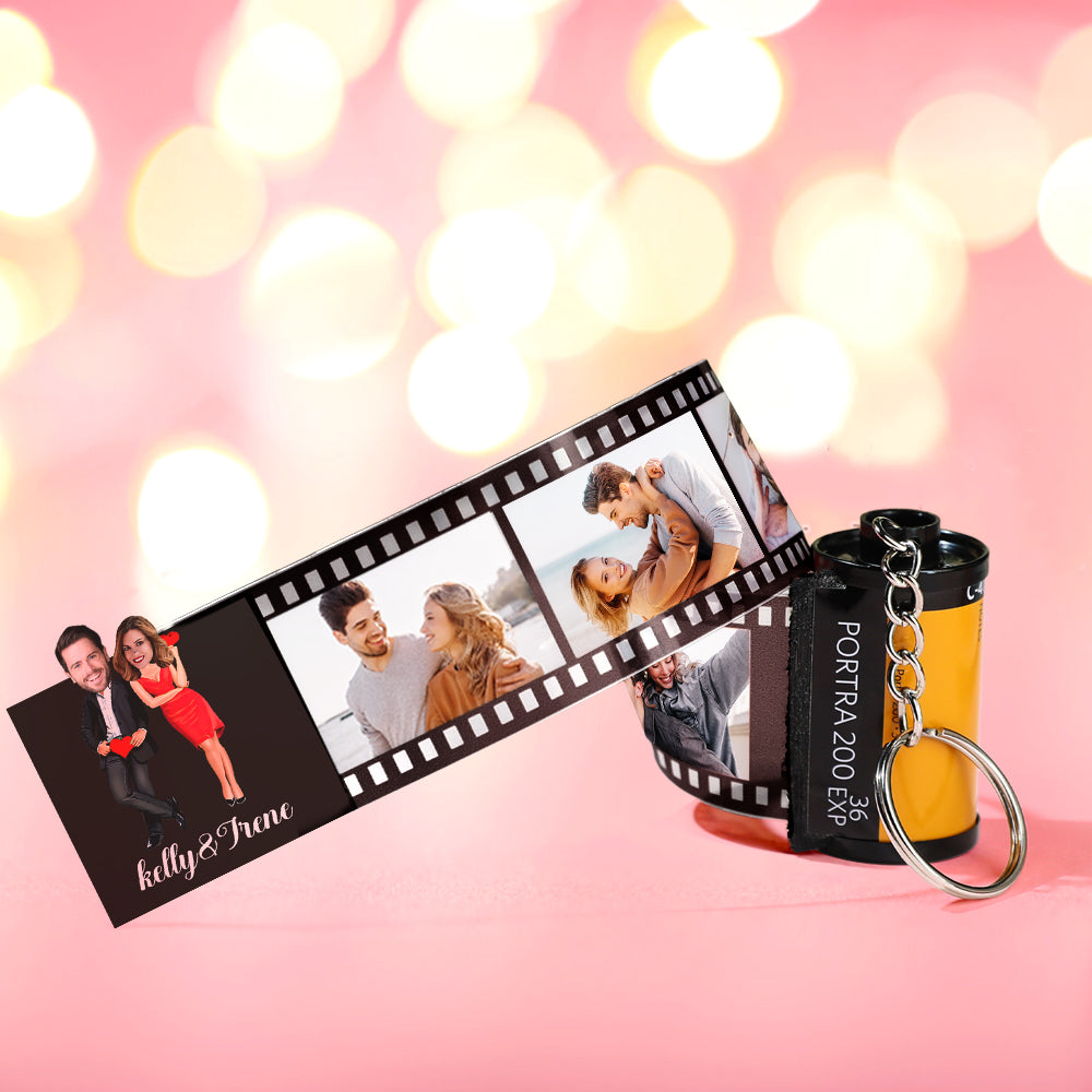 Custom Face Film Roll Keychain Personalised Photo Love Heart Camera Keychain Valentine's Day Gifts For Couples - soufeeluk