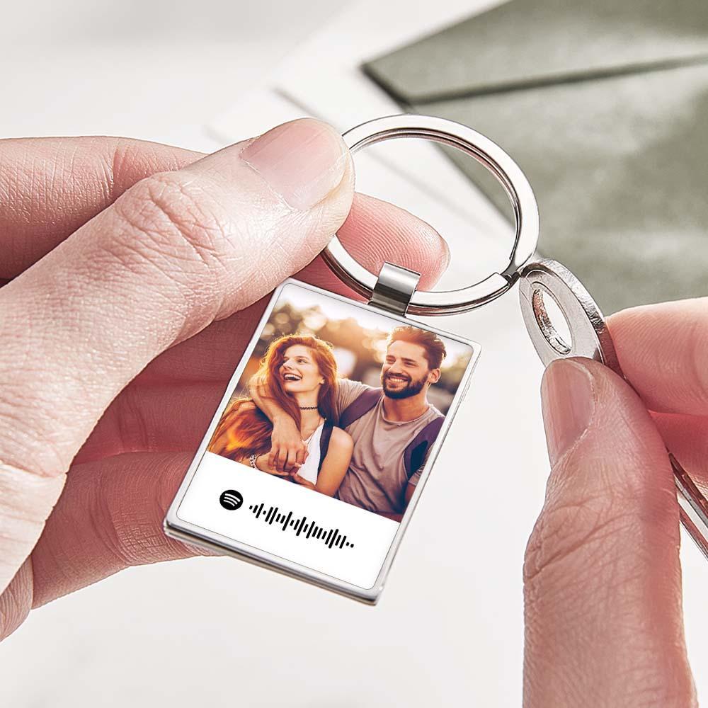 Custom Photo Spotify Code Calendar Keychain Personalised Date Scannable Music Code Keychain Anniversary Gift - soufeeluk