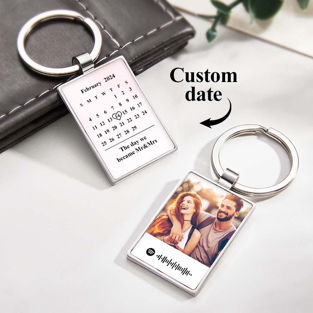 Custom Photo Spotify Code Calendar Keychain Personalised Date Scannable Music Code Keychain Anniversary Gift - soufeeluk