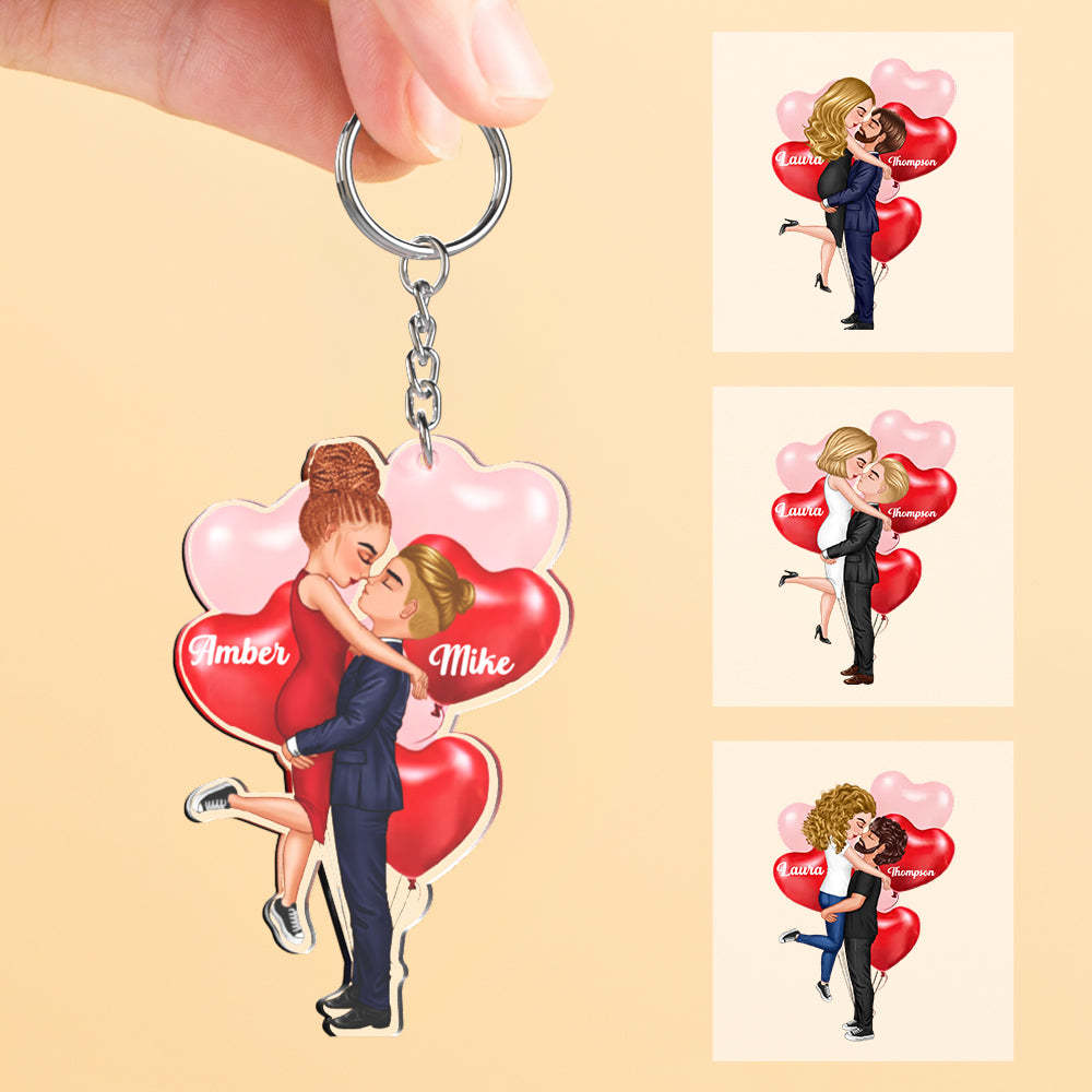 Personalised Acrylic Keychain Couple Hugging Valentine's Gifts - soufeeluk