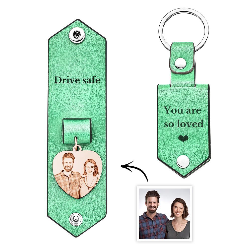 Custom Heart Shaped Photo Leather Keychain With Text Annivesary Gifts For Men - soufeeluk