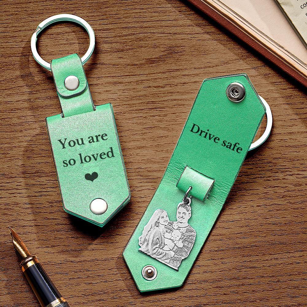 Custom Photo Leather Keychain With Text Annivesary Gifts For Men - soufeeluk