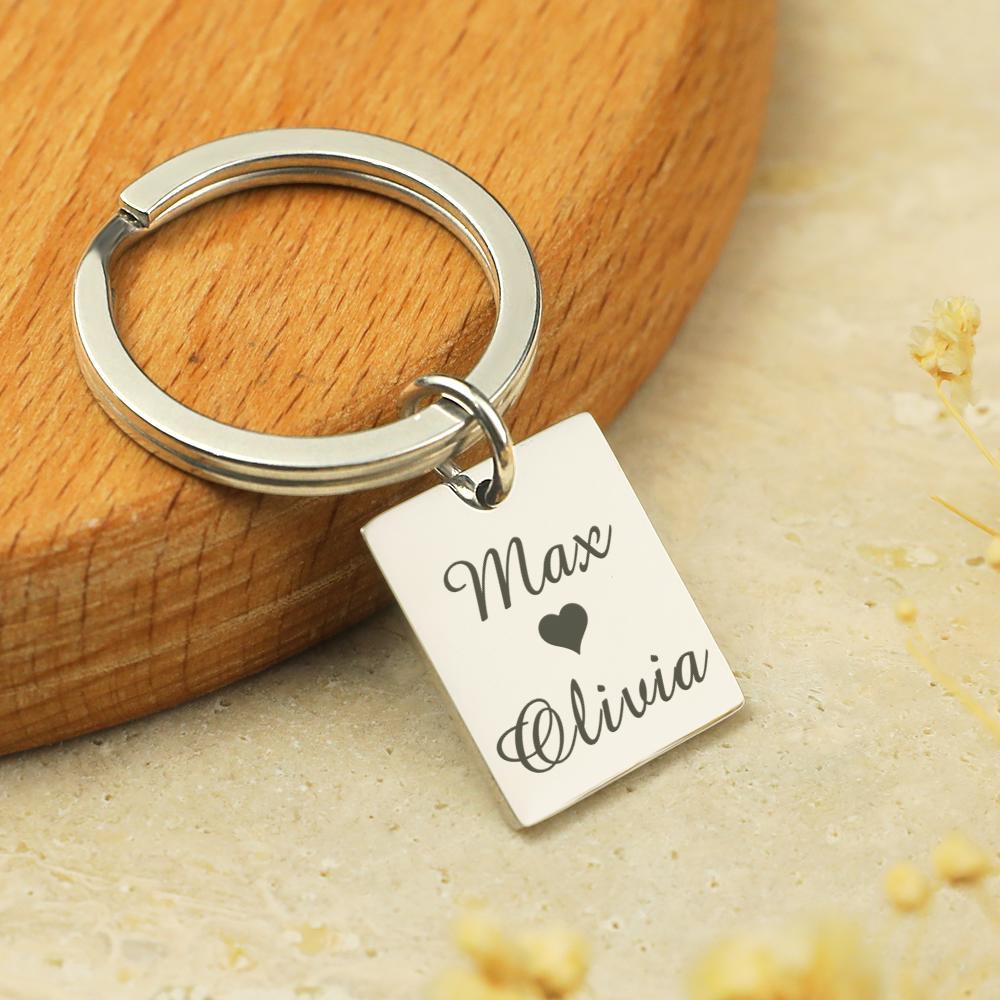 Custom Line Photo Keychain with Name for Couple Valentine's Gift - soufeeluk