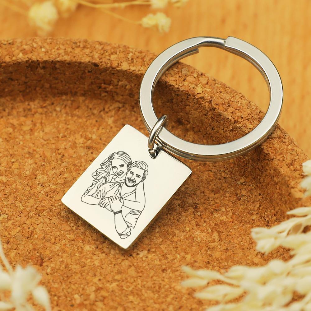 Custom Line Photo Keychain with Name for Couple Valentine's Gift - soufeeluk