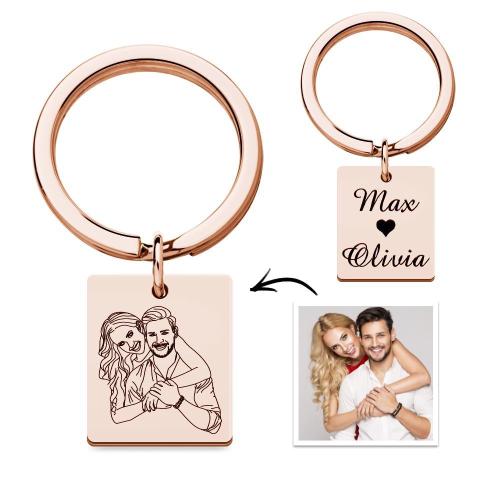 Custom Line Photo Keychain with Name for Couple Valentine's Gift - soufeeluk