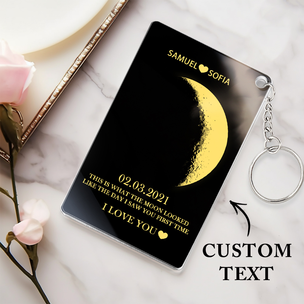 Custom Moon Phase and Names Acrylic Keychain with text Valentine's Day Gifts for Her