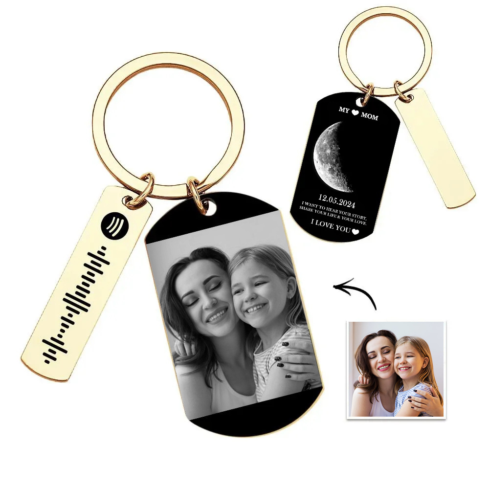 Custom Moon Phase Tag Keychain Personalized Spotify Custom Picture & Music Song Code Couples Photo Keyring Mother's Day Gift - soufeeluk