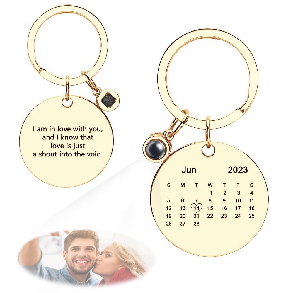 Custom Photo Projection Keychain Personalised Calendar with Text Key Ring - soufeeluk