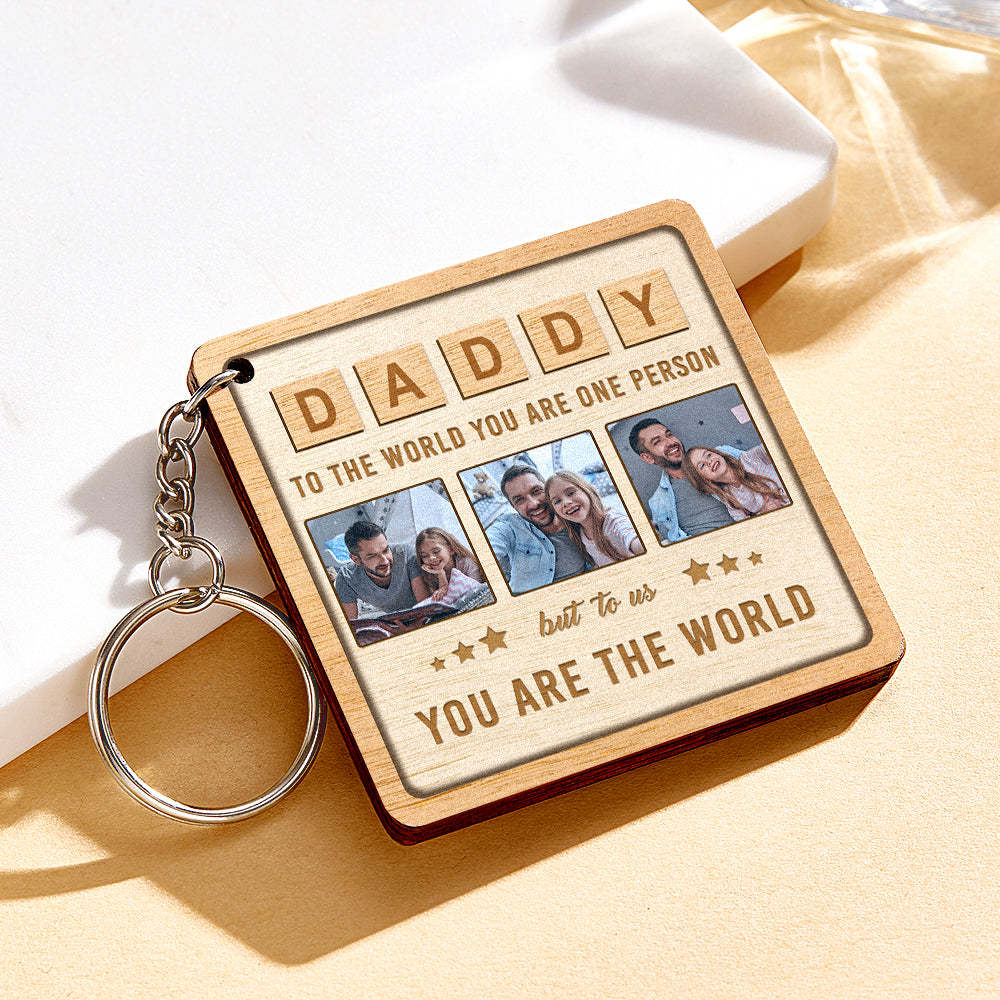 Custom DADDY Wood Keychain Personalised Photo Keychain Father's Day Gift - soufeeluk