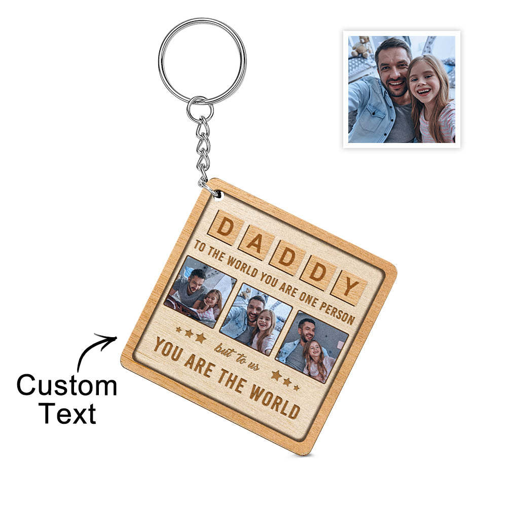 Custom DADDY Wood Keychain Personalised Photo Keychain Father's Day Gift - soufeeluk