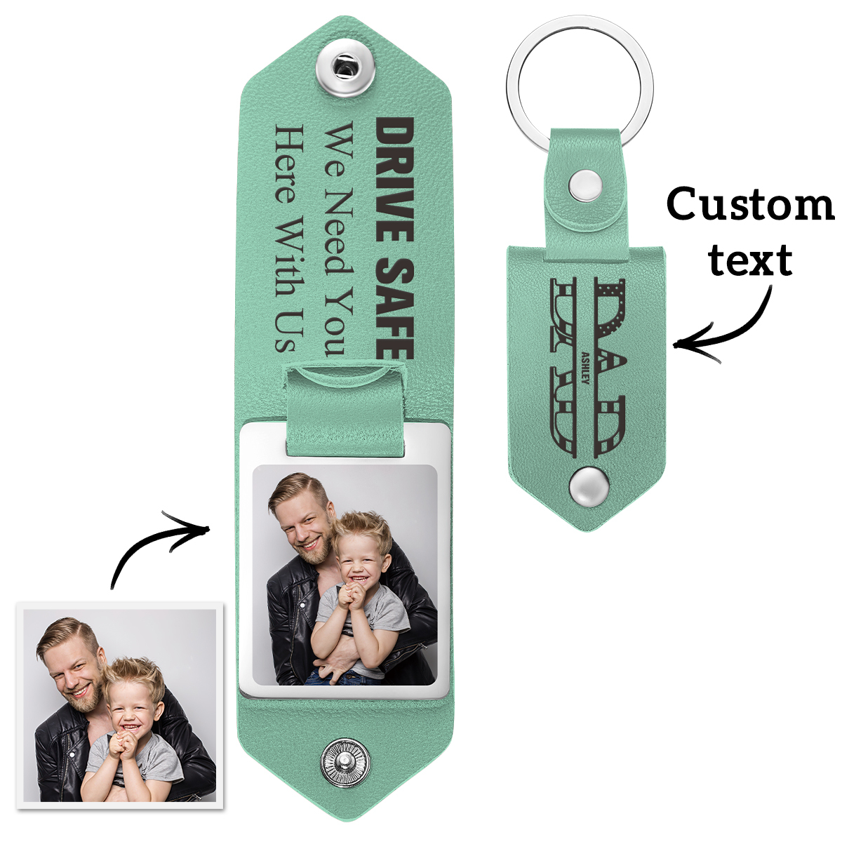 Custom Photo Dad Drive Safe With Kids Names Personalized Leather Photo Keychain Gift for Dad - soufeeluk