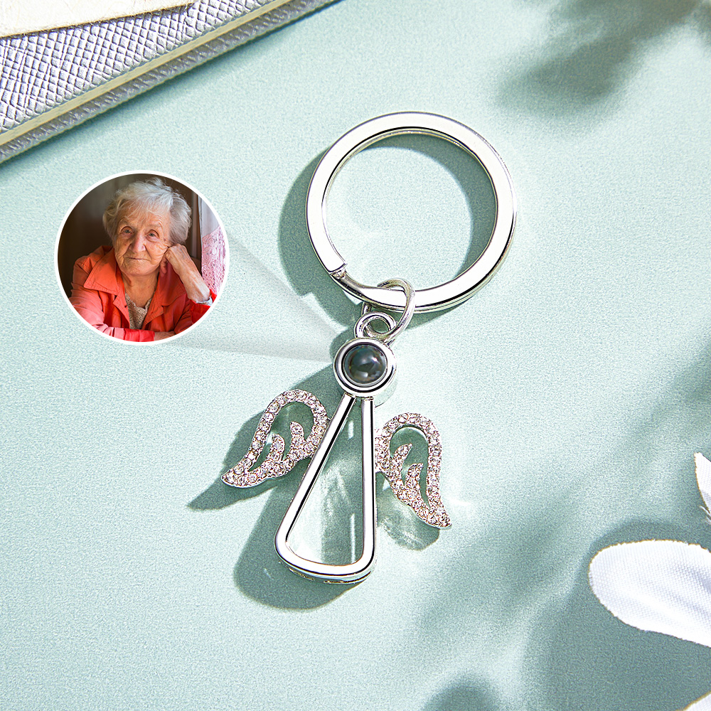 Personalized Angel Photo Keychain Projection Gem Ornament Memorial Gifts For Her - soufeeluk