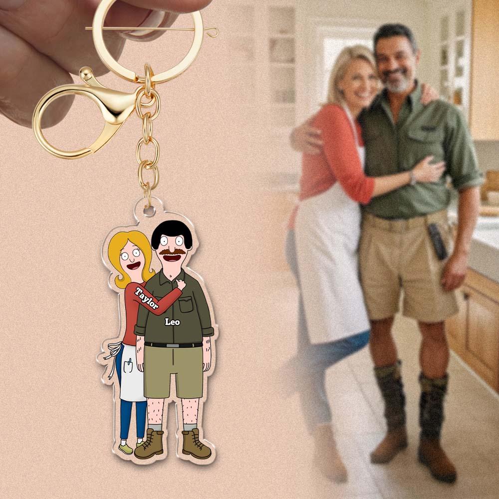 Personalised Funny Burger Couple Acrylic Keychain Custom Cartoon Character Gift Anniversary Gift Love Token